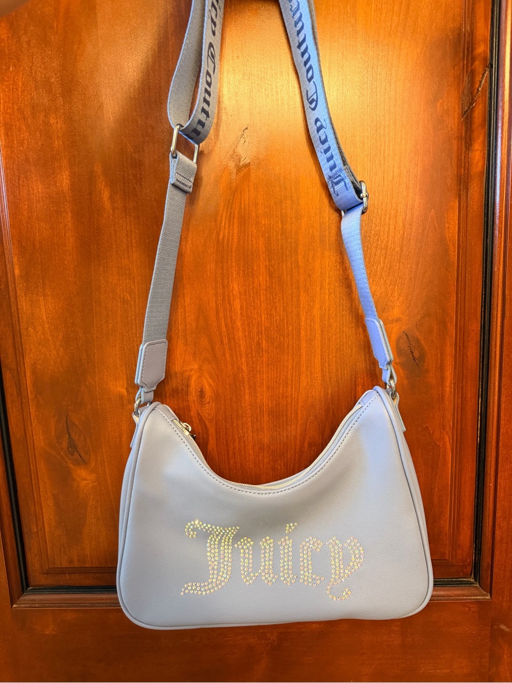 Juicy Couture Light Blue Rhinestone 'Juicy' Logo Shoulder Bag